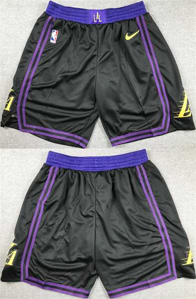 Men%27s Los Angeles Lakers Black Shorts (Run Small)->nba shorts->NBA Jersey